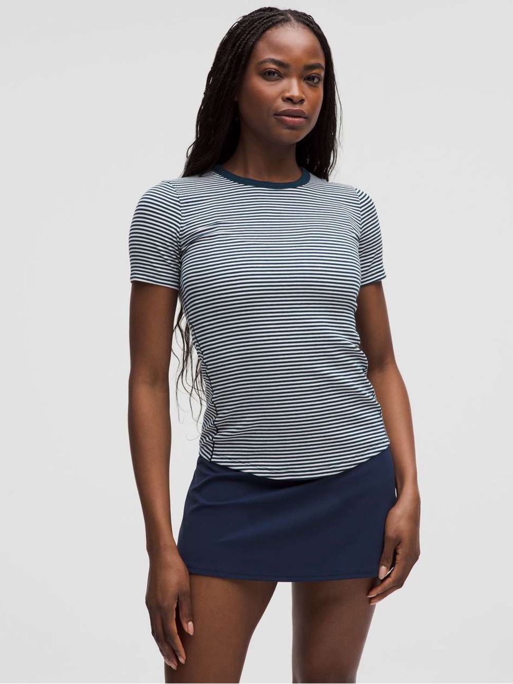 Lululemon “Hold Tight” Short Sleeve in Minute Stripe White/Club Blue Size 4